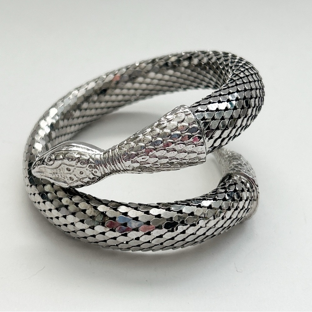 Fantastic Vintage Whiting & Davis Silver Mesh Coiled Snake Wrap Bracelet